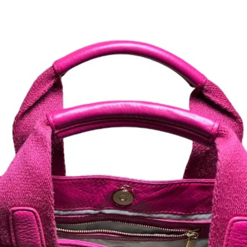 Tory Burch Ella   PM Party Host Pick   Small Leather and Canvas Tote Magenta EUC - Picture 7 of 14